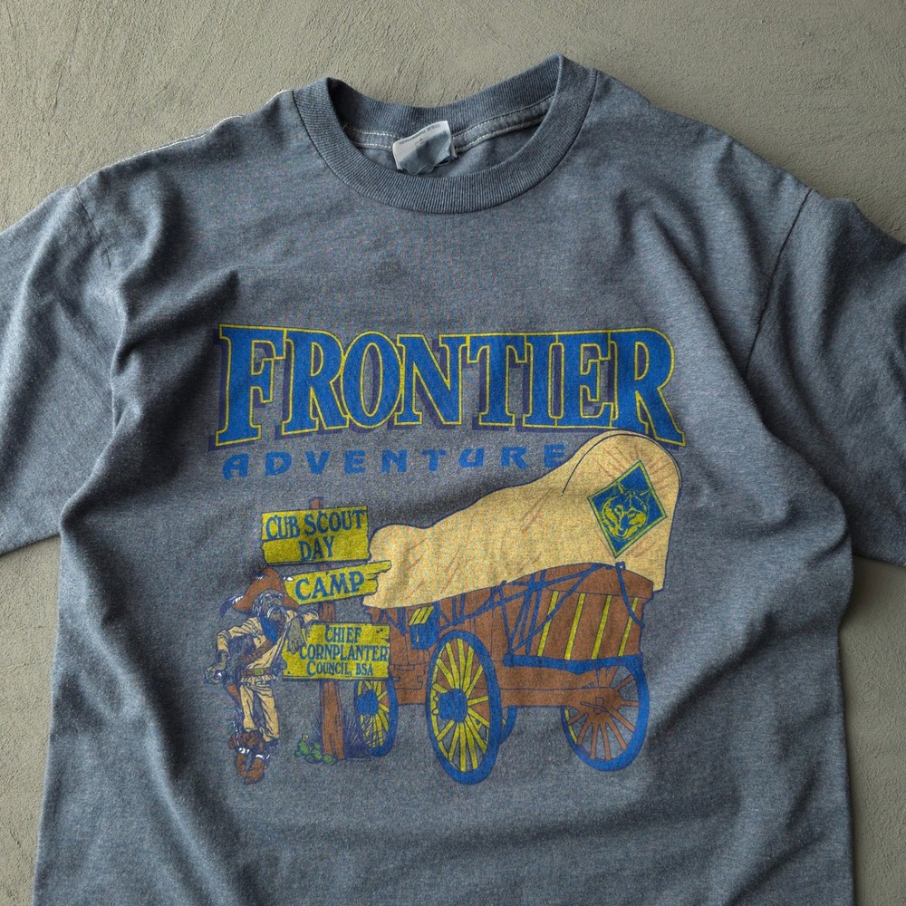 Vintage 2000s Jerzees Blue Frontier Adventure T-shirt Medium Cub Scout Day Camp - Picture 2 of 6